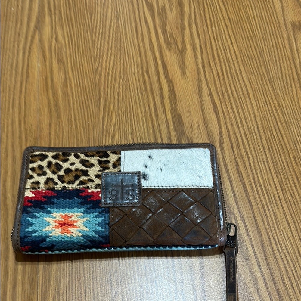 SIS Patchwork Wallet with Animal Print and Woven Design
